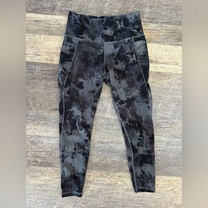 Danskin Tie Dye Leggings Size Large Black Grey With Pockets High Stretch